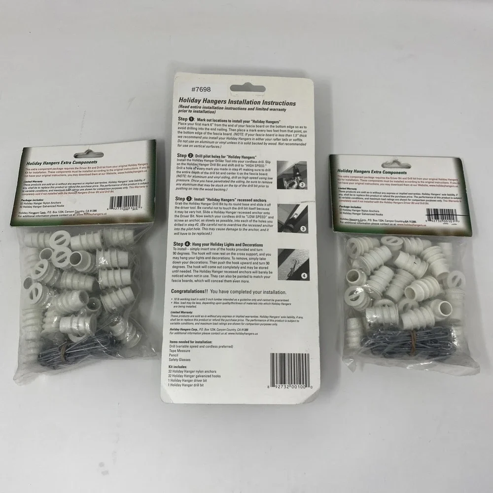 Set‎ Of 96 Anchors & Hooks 180 Feet Christmas Lights Holiday Hangers Made in USA